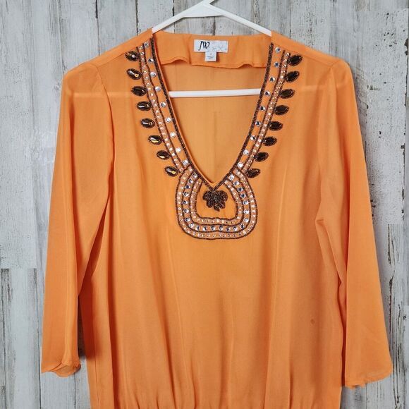 JW Beaded Tunic Top Orange Size Small - Picture 10 of 11